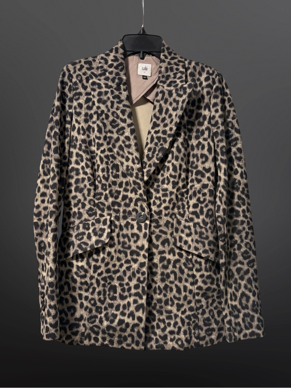 CAbi Leopard-Print Single-Button Blazer in Tan and Black